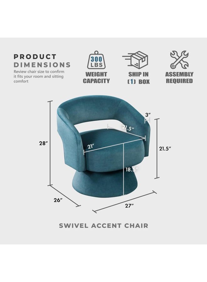 Lexicon 360 Degree Swivel Accent Chair, Modern Comfy Velvet Round Barrel Chair, Open Back, Plush Foam Cushions, Metal Swivel Base for Living Room/Bedroom/Office, Dark Teal - Image 3