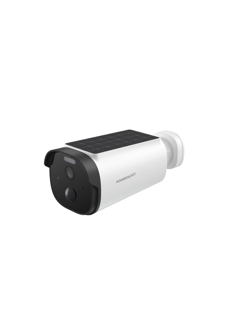 Powerology Built-in Solar Outdoor Camera 256GB 5200 mAh 20fps / IR Night Vision / Two-Way Audio / Motion Detection / 2K Quad HD Surveillance Camera / Dust Resistance / Mobile App Support (Android, iOS) - White  - Image 1