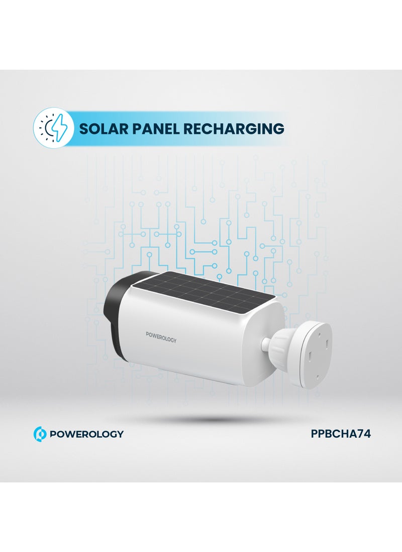 Built-in Solar Outdoor Camera 256GB 5200 mAh 20fps / IR Night Vision / Two-Way Audio / Motion Detection / 2K Quad HD Surveillance Camera / Dust Resistance / Mobile App Support (Android, iOS) - White