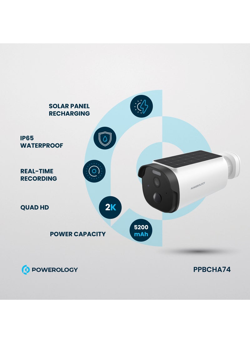 Built-in Solar Outdoor Camera 256GB 5200 mAh 20fps / IR Night Vision / Two-Way Audio / Motion Detection / 2K Quad HD Surveillance Camera / Dust Resistance / Mobile App Support (Android, iOS) - White