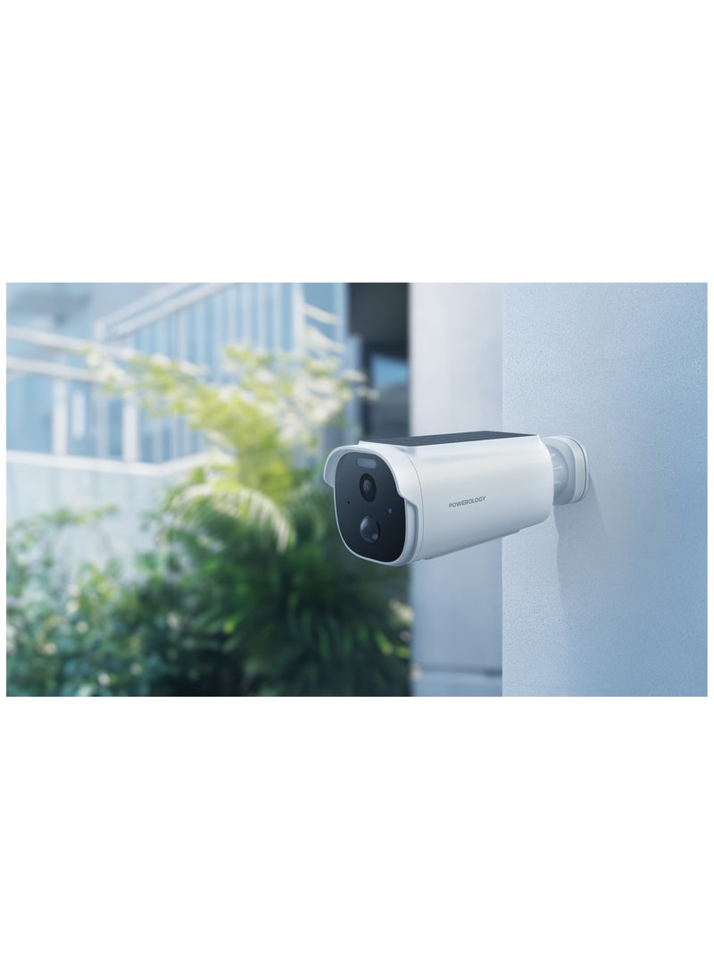 Built-in Solar Outdoor Camera 256GB 5200 mAh 20fps / IR Night Vision / Two-Way Audio / Motion Detection / 2K Quad HD Surveillance Camera / Dust Resistance / Mobile App Support (Android, iOS) - White