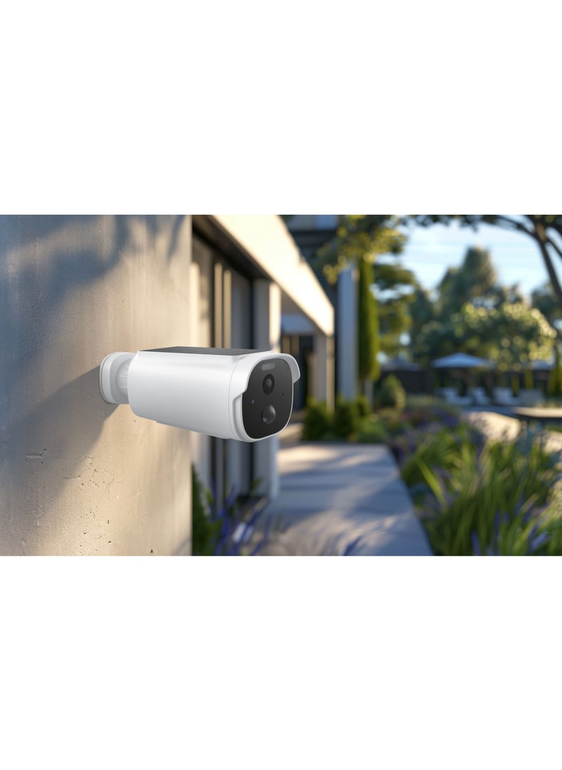 Built-in Solar Outdoor Camera 256GB 5200 mAh 20fps / IR Night Vision / Two-Way Audio / Motion Detection / 2K Quad HD Surveillance Camera / Dust Resistance / Mobile App Support (Android, iOS) - White