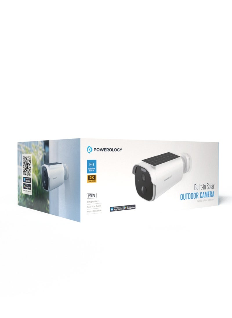 Built-in Solar Outdoor Camera 256GB 5200 mAh 20fps / IR Night Vision / Two-Way Audio / Motion Detection / 2K Quad HD Surveillance Camera / Dust Resistance / Mobile App Support (Android, iOS) - White