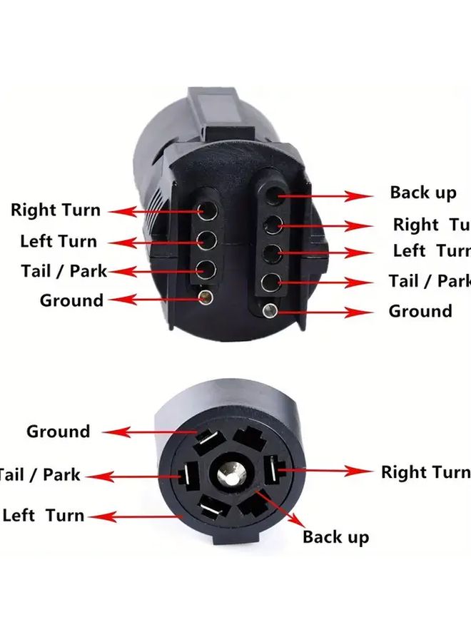 Black 7 Way Round to 4 5 Pins Flat Trailer Adapter Connector - Image 3