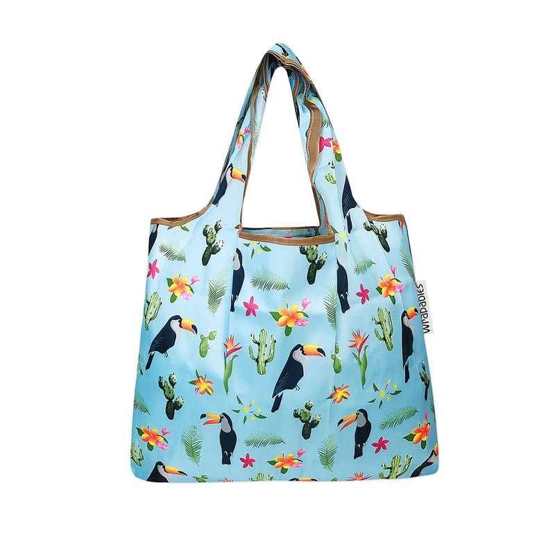 allydrew Foldable Tote Nylon Reusable Grocery Bag (Set of 2), Toucan & Cacti - Image 3