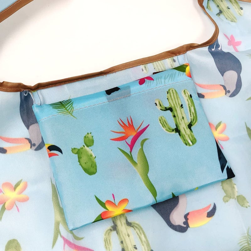 allydrew Foldable Tote Nylon Reusable Grocery Bag (Set of 2), Toucan & Cacti - Image 2