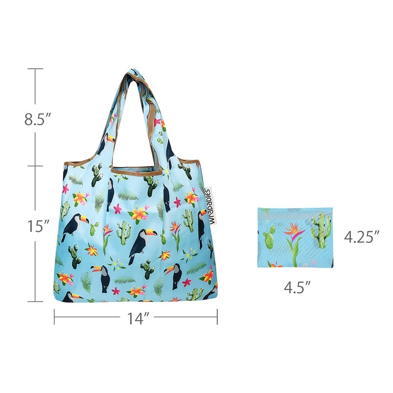 allydrew Foldable Tote Nylon Reusable Grocery Bag (Set of 2), Toucan & Cacti - Image 4