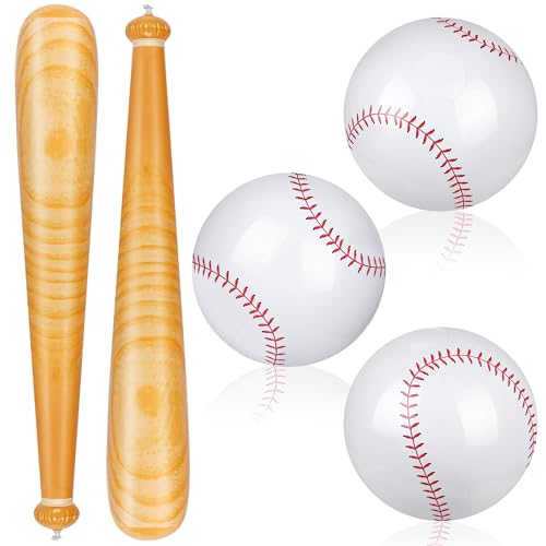 Fovths Inflatable Baseball Bat and Ball Set for Kids 2 PCS 295 Baseball Bats 3 PCS 55 Beach Balls Sports Party Favors for Summer Pool Beach Birthday Party Supplies Decorations - Image 1