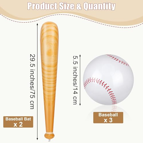 Fovths Inflatable Baseball Bat and Ball Set for Kids 2 PCS 295 Baseball Bats 3 PCS 55 Beach Balls Sports Party Favors for Summer Pool Beach Birthday Party Supplies Decorations - Image 5