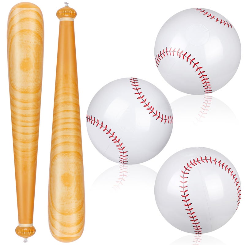Fovths Inflatable Baseball Bat and Ball Set for Kids 2 PCS 295 Baseball Bats 3 PCS 55 Beach Balls Sports Party Favors for Summer Pool Beach Birthday Party Supplies Decorations - Image 3