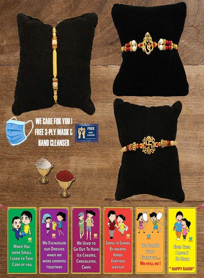 BOGATCHI M3Ma-2 Designer Rakhi for Brother, Rakhi Set of 3, Royal Rakhi Set- 3, Set of 3 Beautiful Rakhi for Bhai - Image 1