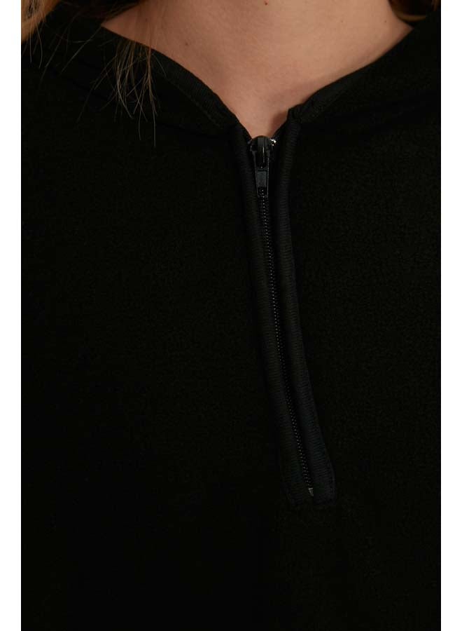 trendyol Black Thick Fleece Hooded and Zippered Oversized/Wide Knit Sweatshirt TWOAW22SW2063 - Image 3