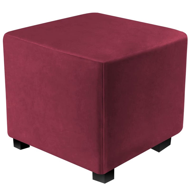 DUJUIKE Ottoman Covers Slipcover Square Ottoman Covers Protector for Footrest Foot Stool Furniture Stretch Comfortable Velvet with Elastic BottomSize SLengthWidth1318Height1518Wine Red