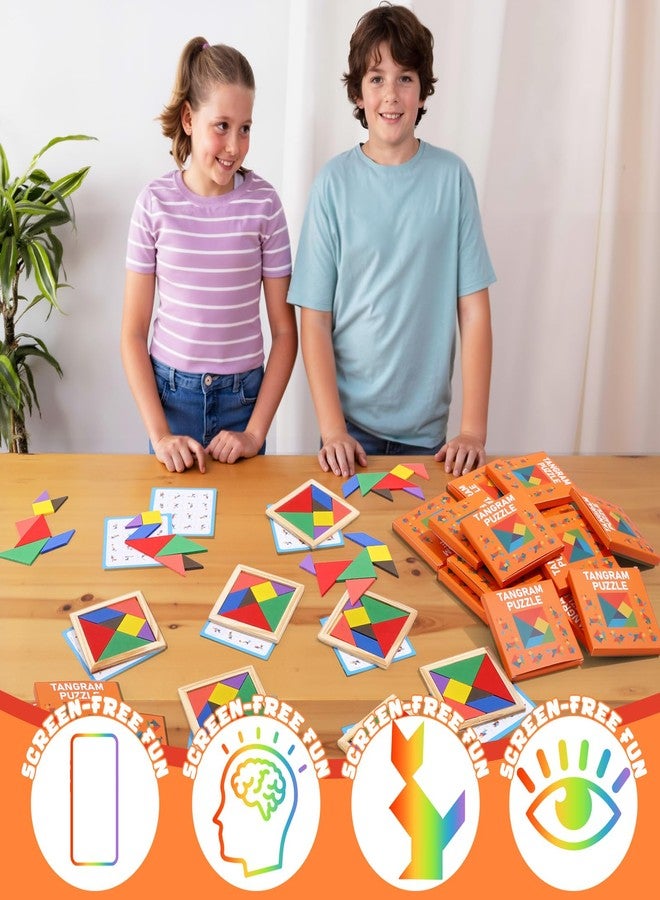 Dunzoom 50 Pack Tangram Puzzle Wooden Pack Bulk Kid Party Favors Stem Jigsaw Game Educational Shape Puzzle Toy Goodie Boxes Stuffers for Kids 4-8 Classroom Prize Reward Birthday (Vibrant Bright) - Image 5