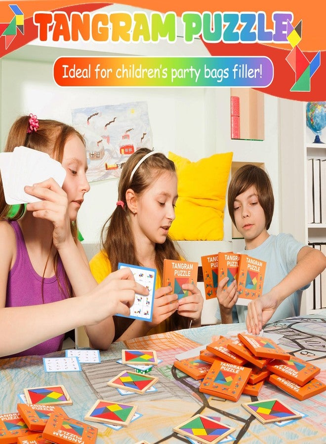 Dunzoom 50 Pack Tangram Puzzle Wooden Pack Bulk Kid Party Favors Stem Jigsaw Game Educational Shape Puzzle Toy Goodie Boxes Stuffers for Kids 4-8 Classroom Prize Reward Birthday (Vibrant Bright) - Image 4