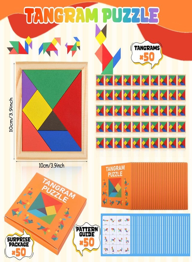 Dunzoom 50 Pack Tangram Puzzle Wooden Pack Bulk Kid Party Favors Stem Jigsaw Game Educational Shape Puzzle Toy Goodie Boxes Stuffers for Kids 4-8 Classroom Prize Reward Birthday (Vibrant Bright) - Image 2
