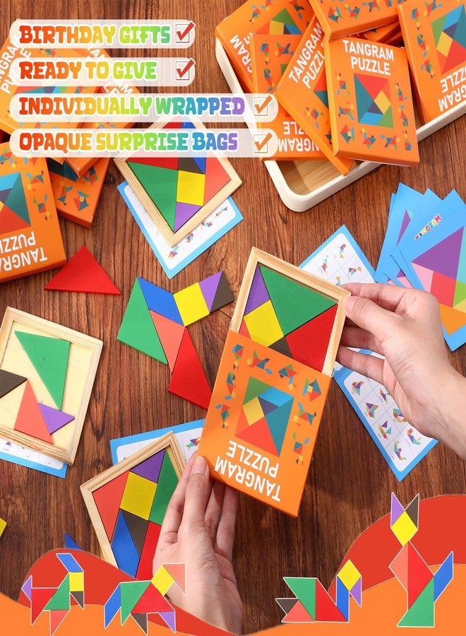 Dunzoom 50 Pack Tangram Puzzle Wooden Pack Bulk Kid Party Favors Stem Jigsaw Game Educational Shape Puzzle Toy Goodie Boxes Stuffers for Kids 4-8 Classroom Prize Reward Birthday (Vibrant Bright) - Image 3