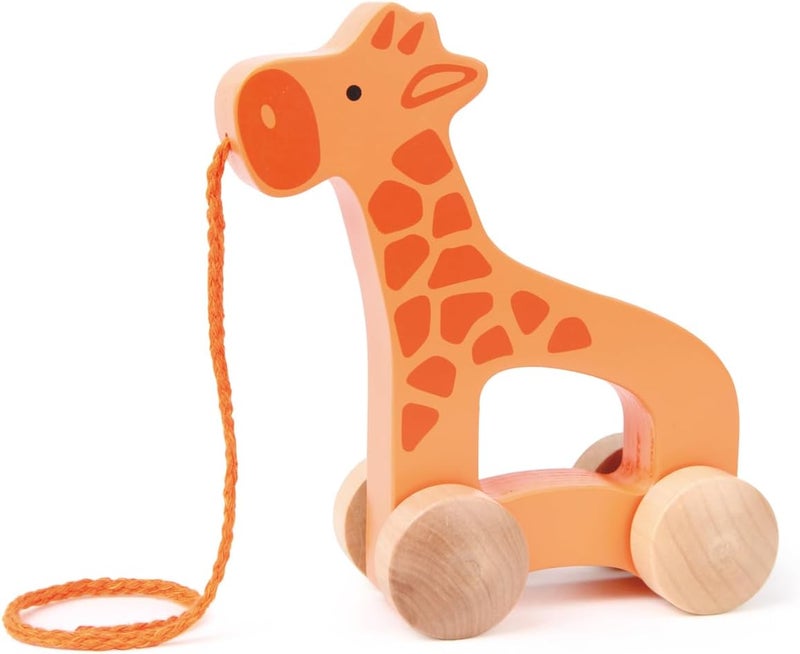 هيب لعبة الزرافة الخشبية للدفع والسحب للأطفال الصغار، برتقالي، الطول: 5.3، العرض: 2.4، الارتفاع: 5.9 بوصة، E0906 - Image 1