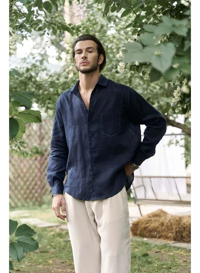 Bohemai  Ombretta Navy Linen Oversized Men's Shirt. for Men | Best Price UAE