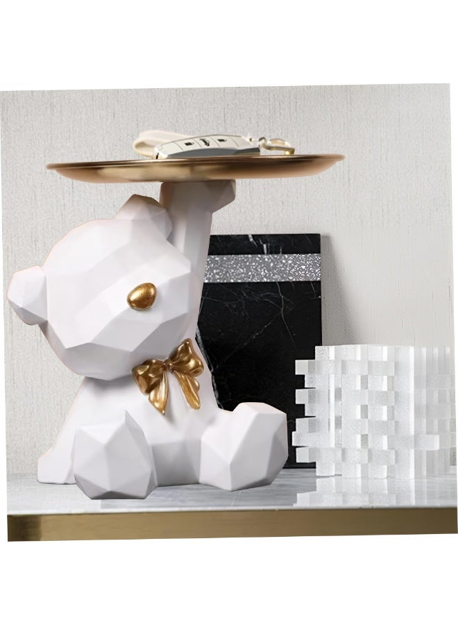المي هومي صينية دب تخزين من الراتنج أبيض 20x17.5x18 سم تصميم ندسي نورديك لمنظم المفاتيح والحلوى لغرفة المعيشة - Image 1
