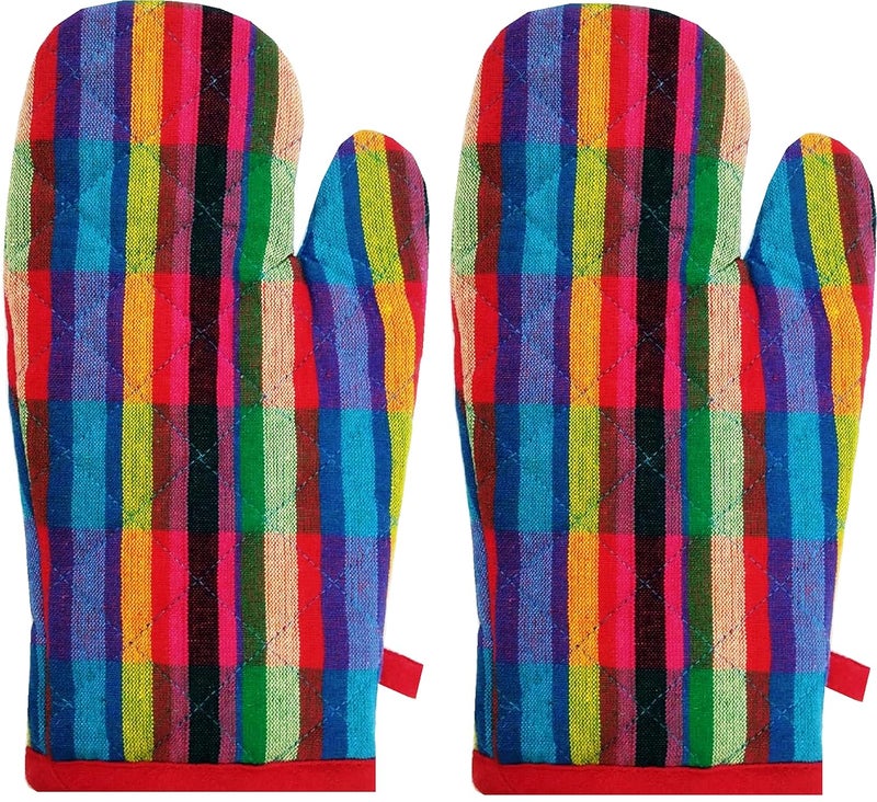 tidy Multi Color Cotton Oven Hand Gloves Pack of 2 Pieces Mittens - Image 1