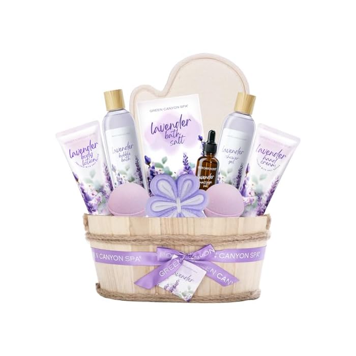 Spa Gift Baskets for Women - Lavender Bath Gift Sets- 11pcs with Bubble Bath, Shower Gel, Body Lotion, Bath Bombs, Essential Oil, Mothers Day Birthday Gifts Idea
