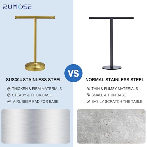 RUMOSE 13 Inch Brushed Gold Towel Stand Hand Towel Holder Bathroom Kitchen Vanity Countertop T-Shape Towel Rack Free Standing Stainless Steel Towel Bar Towel Ring - Image 5