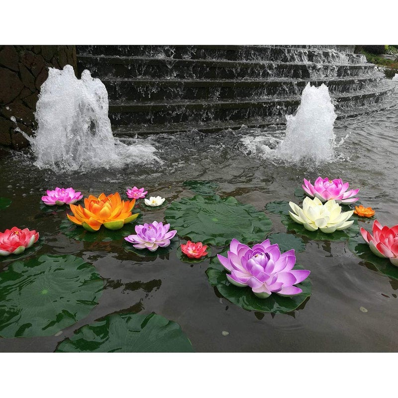 Coolkart Coolkart 7 Inch Artificial Floating Lotus Flowers with Rubber Leaf for Outdoor Indoor Home Decoration Set of 4 Multicolour  - Image 3