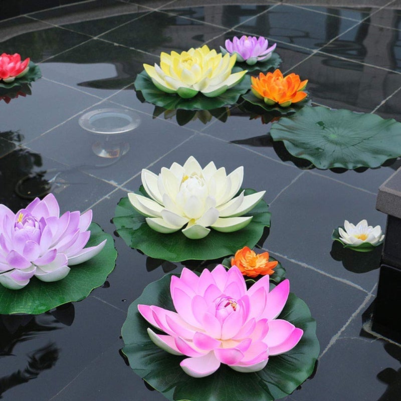 Coolkart Coolkart 7 Inch Artificial Floating Lotus Flowers with Rubber Leaf for Outdoor Indoor Home Decoration Set of 4 Multicolour  - Image 1