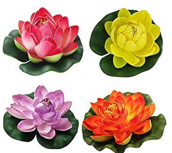 Coolkart Coolkart 7 Inch Artificial Floating Lotus Flowers with Rubber Leaf for Outdoor Indoor Home Decoration Set of 4 Multicolour  - Image 4