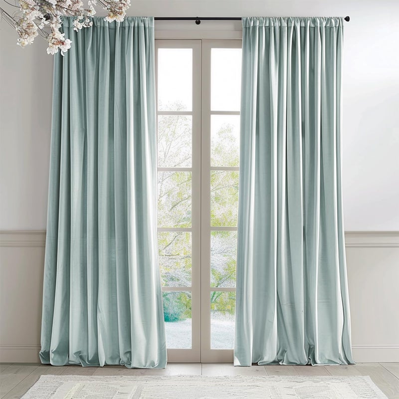 Lazzzy Velvet Blackout Curtains Thermal Insulated Room Window Drapes Super Soft Luxury Curtains for Living Room Bedroom Rod Pocket 2 Panels, Misty Blue, 52" W x 96" L - Image 1
