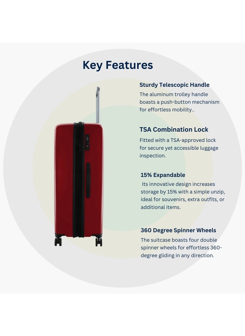 NATIONAL GEOGRAPHIC National Geographic Cruise 100% PC Hardshell Large Check-In Suitcase Burgundy, Durable Lightweight TSA Combination Lock Travel Luggage, 4 Quite Spinner Wheel Trolley Bag (28 Inch).  - Image 4