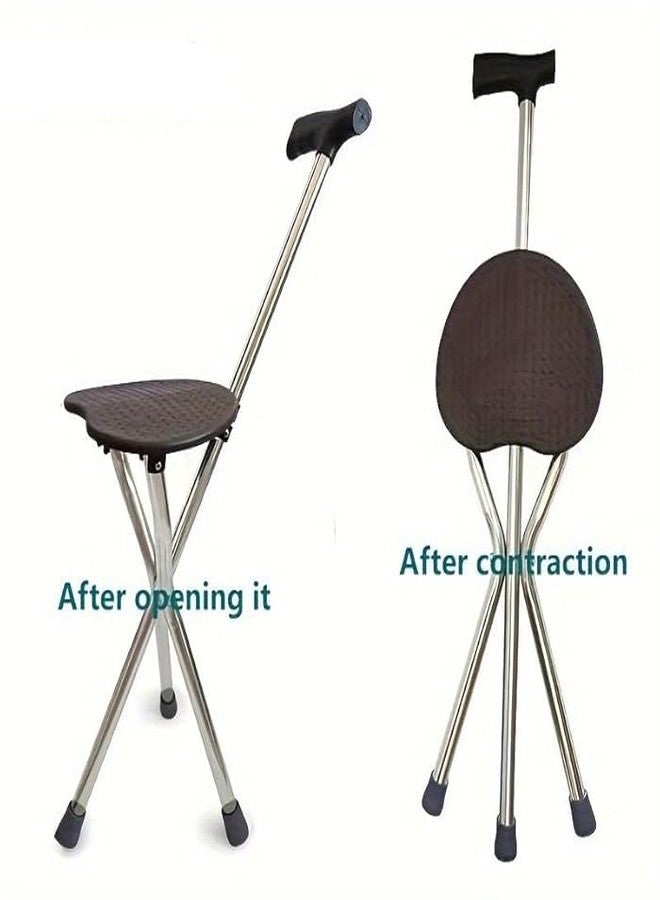 Kitwe Walking Stick with Chair Foldable (Height 32.2", Non-Adjustable), Walking Stick with Seat for Old People, Foldable Walking Stick for Women, Aluminum Walking Cane - Black - Image 5