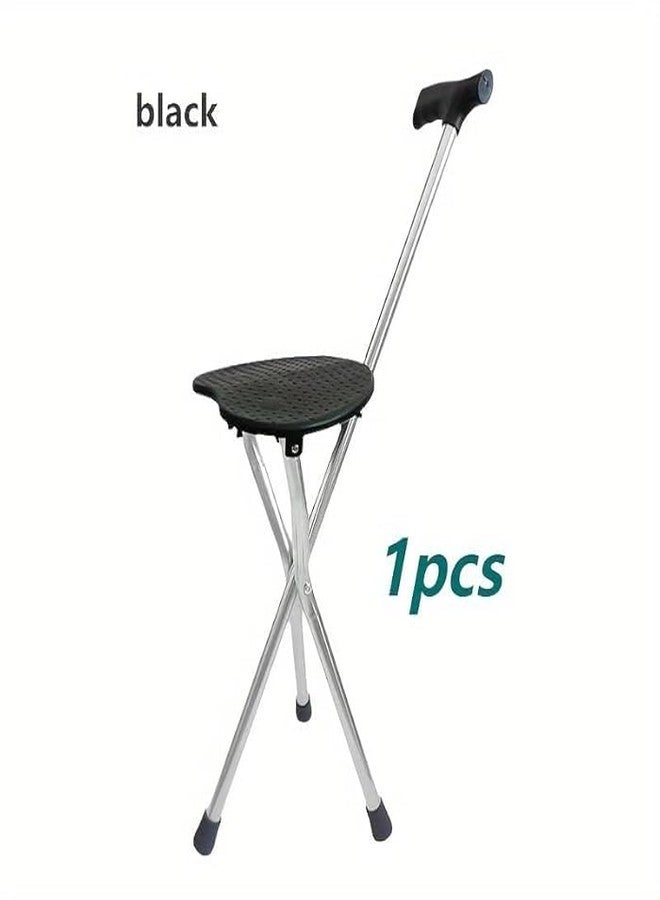 Kitwe Walking Stick with Chair Foldable (Height 32.2", Non-Adjustable), Walking Stick with Seat for Old People, Foldable Walking Stick for Women, Aluminum Walking Cane - Black - Image 3