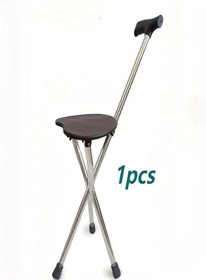 Kitwe Walking Stick with Chair Foldable (Height 32.2", Non-Adjustable), Walking Stick with Seat for Old People, Foldable Walking Stick for Women, Aluminum Walking Cane - Black - Image 2