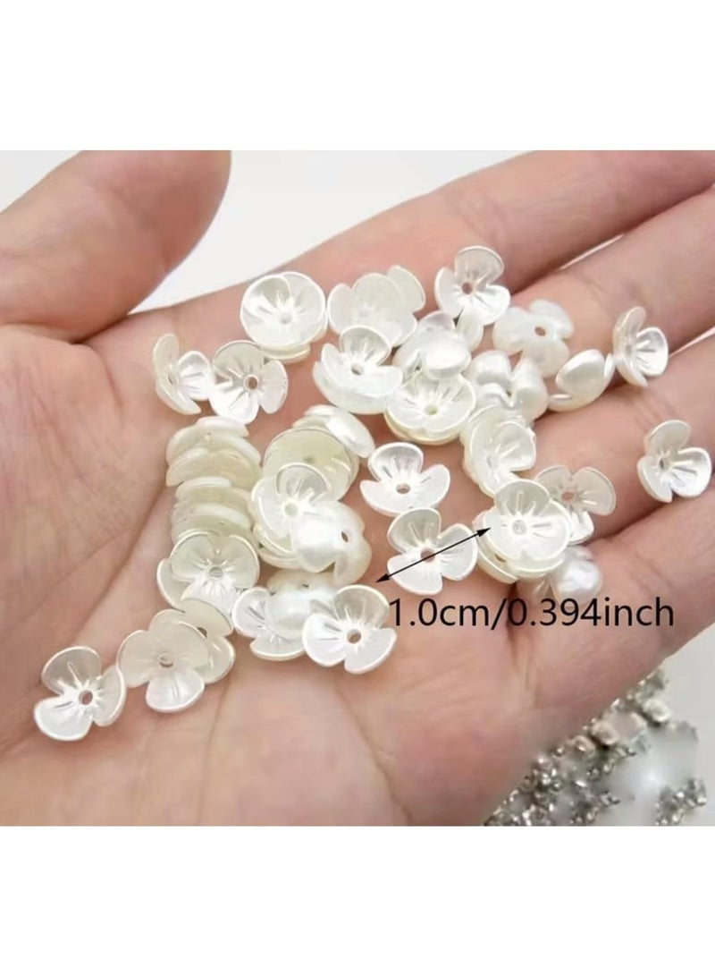 Elly'home - 100pcs - Off White Buttons, 3D Rhinestone Flower Appliques, Silver Diamonds, Beads for Abaya, Wedding Dress, Nail Art & DIY Clothing - Image 3