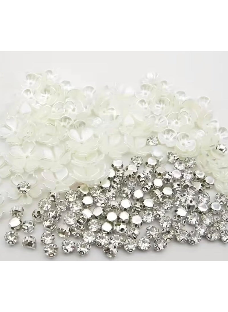 Elly'home - 100pcs - Off White Buttons, 3D Rhinestone Flower Appliques, Silver Diamonds, Beads for Abaya, Wedding Dress, Nail Art & DIY Clothing - Image 4