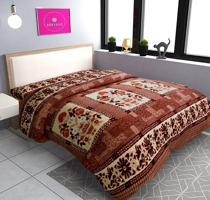 BREVARD BREVARD Single Bed Woolen Fabric Geometric Quilt CoverDuvet CoverRajai CoverBlanket Cover for Winters 70x90 Inch Brown  - Image 1