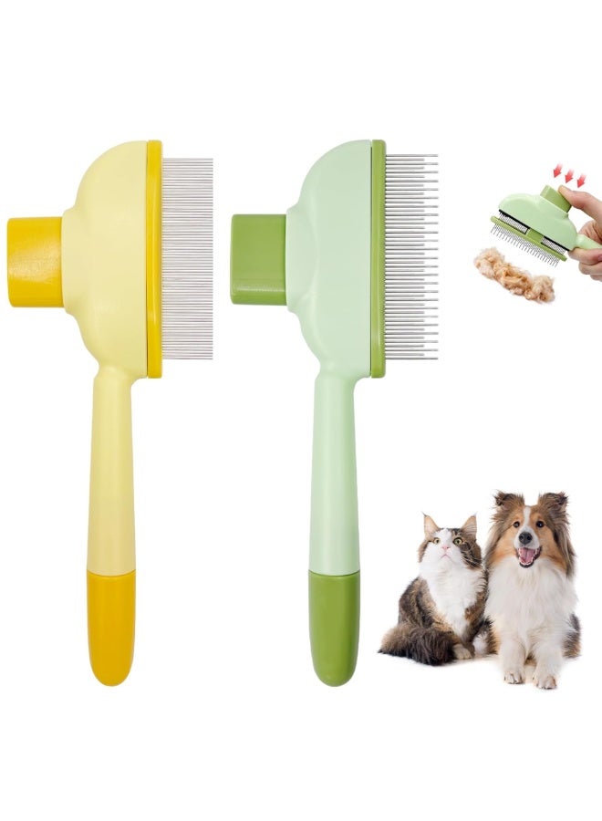 KADRAMA Flea Comb for Cats & Dogs, Multifunctional Cat Brushes with Release Button, Stainless Steel Teeth Pet Hair Removal Brush with Long & Short Teeth, Self-Cleaning Grooming Tool for Massaging and Cleaning Shedding Pet Hairs (2PCS)  - Image 1