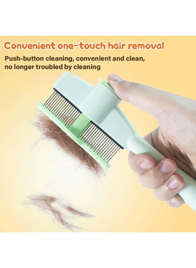 KADRAMA Flea Comb for Cats & Dogs, Multifunctional Cat Brushes with Release Button, Stainless Steel Teeth Pet Hair Removal Brush with Long & Short Teeth, Self-Cleaning Grooming Tool for Massaging and Cleaning Shedding Pet Hairs (2PCS)  - Image 3
