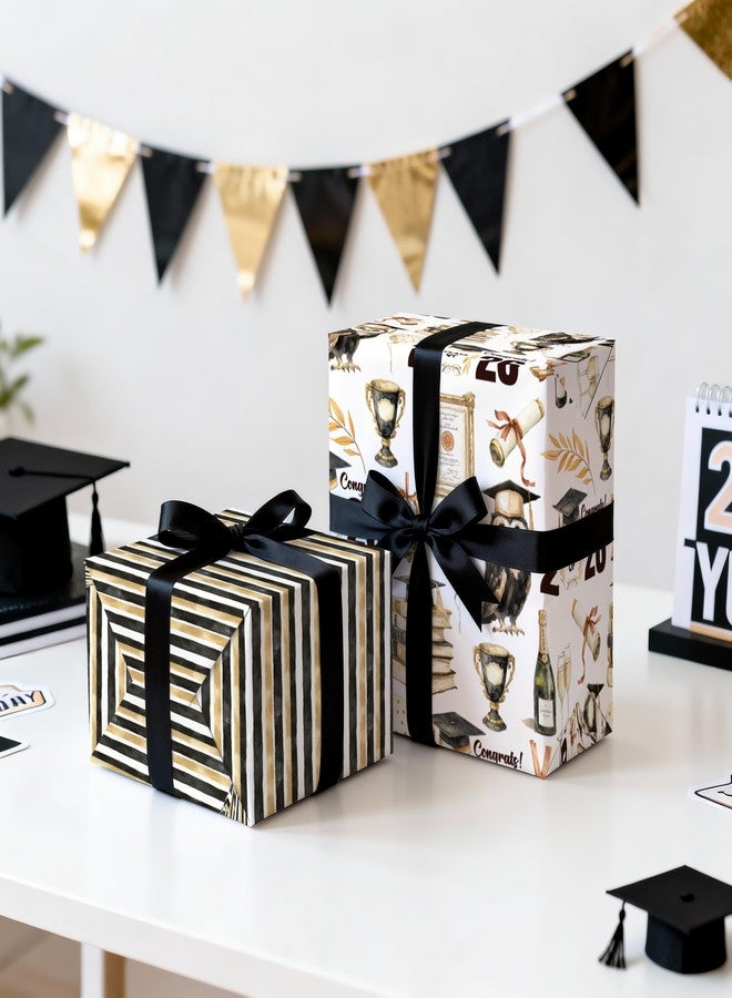 LeZakaa Graduation Wrapping Paper Roll, Reversible Class of 2026 Gift Wrap, Elegant Graduation Design with Vintage Stripe Pattern, High School and College Graduation Gifts, Mini Roll, 17in x 16.4 ft - Image 4