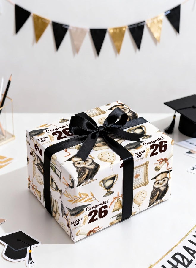 LeZakaa Graduation Wrapping Paper Roll, Reversible Class of 2026 Gift Wrap, Elegant Graduation Design with Vintage Stripe Pattern, High School and College Graduation Gifts, Mini Roll, 17in x 16.4 ft - Image 3