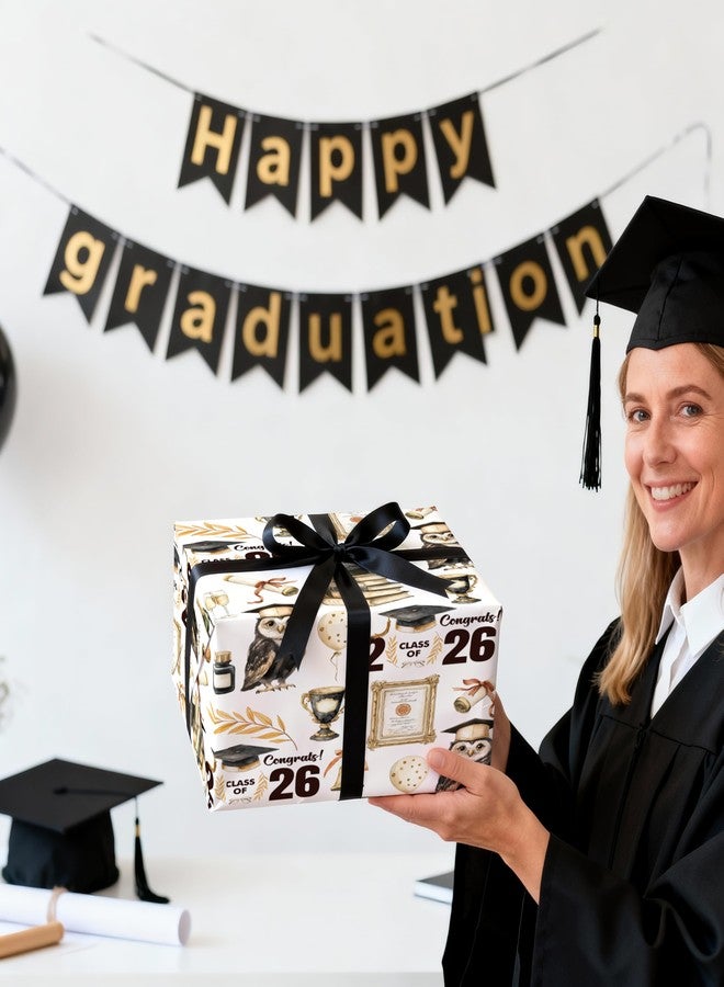 LeZakaa Graduation Wrapping Paper Roll, Reversible Class of 2026 Gift Wrap, Elegant Graduation Design with Vintage Stripe Pattern, High School and College Graduation Gifts, Mini Roll, 17in x 16.4 ft - Image 5