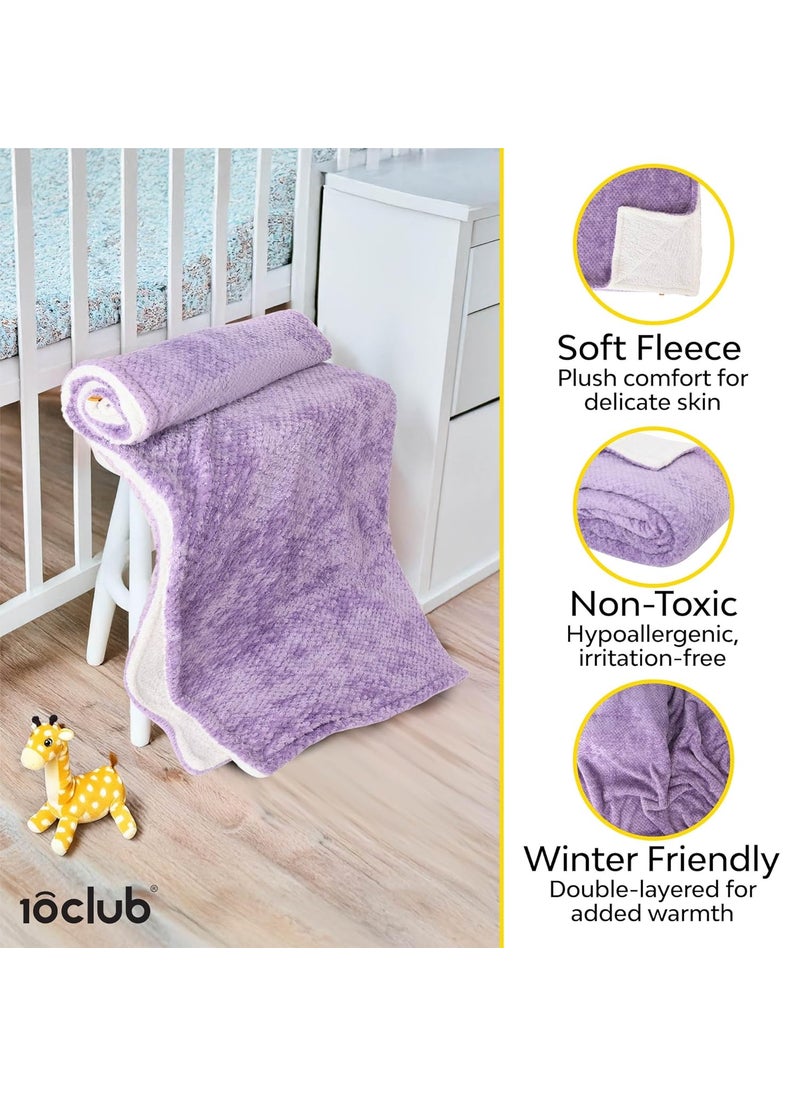 My NewBorn - MyNewborn by 10club Double Layer Diamond Fleece Blanket | for Girls, Boys, Newborn, Toddler | 0-5 Y | All Season, AC Blanket | 101 x152 cm | 410 GSM (Purple) - Image 1