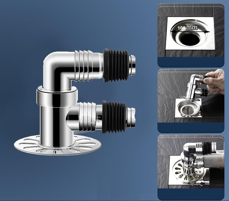 Dayish Bathroom Drain Floor Drain Backflow Preventer Floor Water Drain Anti core Overflow Elbow Pipe Connector for Washing Machine Outlet Pipe Connector for Kitchen (F-Shape, with Outer Ring) - Image 2