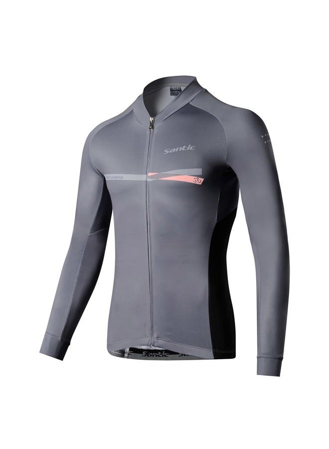 Santic Cycling Jersey Men's Long Sleeve Tops Mountain Bike Shirts Bicycle Jacket with Pockets Dark Grey S - Image 1