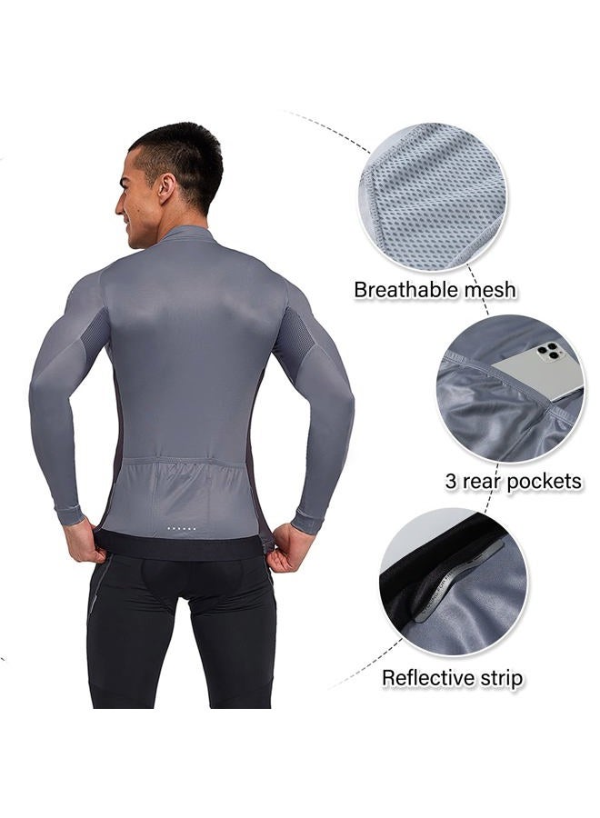 Santic Cycling Jersey Men's Long Sleeve Tops Mountain Bike Shirts Bicycle Jacket with Pockets Dark Grey S - Image 5