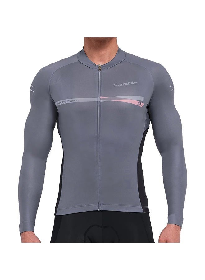 Santic Cycling Jersey Men's Long Sleeve Tops Mountain Bike Shirts Bicycle Jacket with Pockets Dark Grey S - Image 2