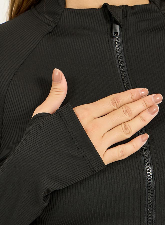 Styli Textured Center Gap Collar Zip Up Jacket  - Image 3