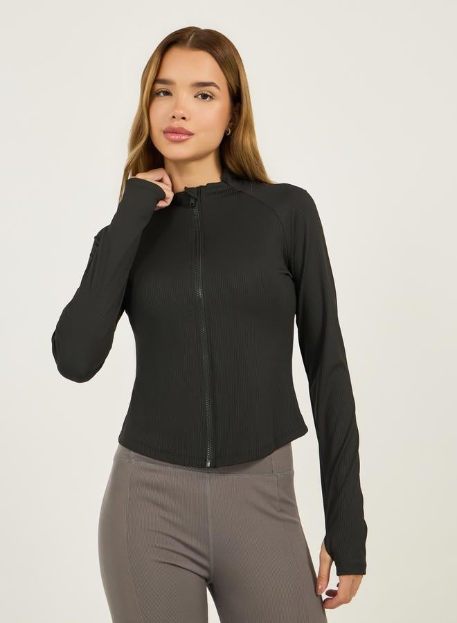 Styli Textured Center Gap Collar Zip Up Jacket  - Image 1